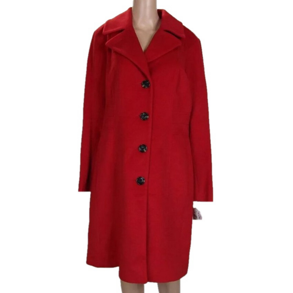 NEW ANNE KLEIN Womens Wool Coat with Buttons Size 8 Lychee Red